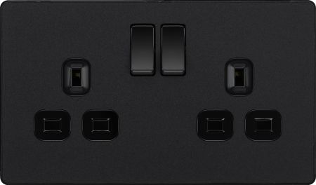 BG Evolve Matt Black Double Switched Socket Outlet | PCDMB22B