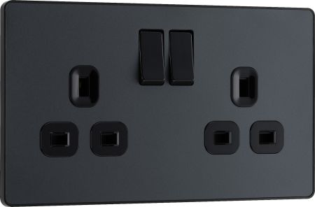 BG Evolve Matt Grey Double Switched Socket Outlet | PCDMG22B