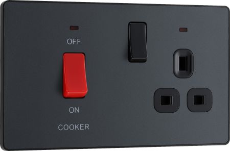 BG Evolve PCDMG70B 45A Cooker Control Socket, Double Pole Switch with LED Power Indicator - Matt Grey