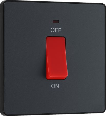 BG Evolve PCDMG74B 45A Double Pole Square Switch with LED Power Indicator - Matt Grey