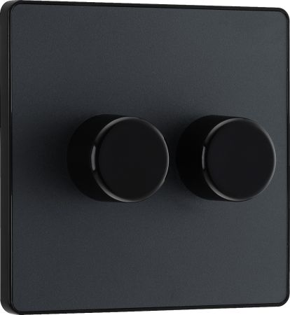 BG Evolve PCDMG82B 2-Way Trailing Edge LED 200W Double Dimmer Switch Push On/Off - Matt Grey