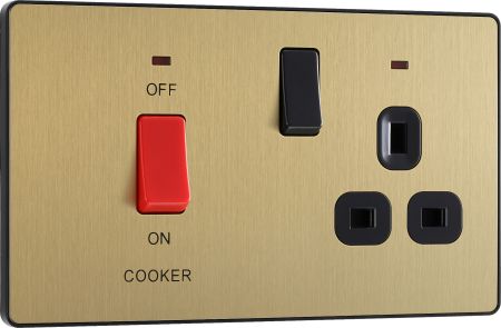 BG Evolve Satin Brass 45A DP Cooker Switch 13A Switch & Neon | PCDSB70B