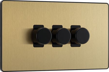 BG Evolve PCDSB83B 2-Way Trailing Edge LED 200W Triple Dimmer Switch Push On/Off - Satin Brass