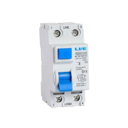 Live Electrical 2 Pole 63A 30mA Type AC RCD | RDA263-030