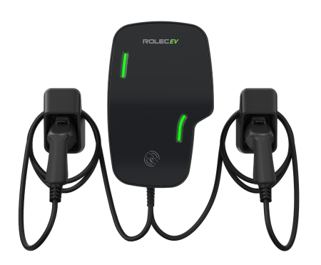 Rolec Zura Type 2 Dual 10m Tethered 7.4Kw TruePEN 4G / Wi-Fi EV Charger Black | ROLEC3155B