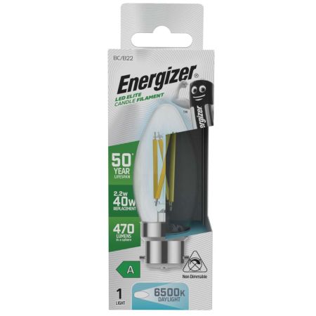 Energizer LED Elite A-Rated Candle B22 Filament 470lm 2.2W 6500K Daylight | S29639