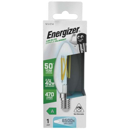 Energizer LED Elite A-Rated Candle E14 Filament 470lm 2.2W 6500K Daylight | S29641