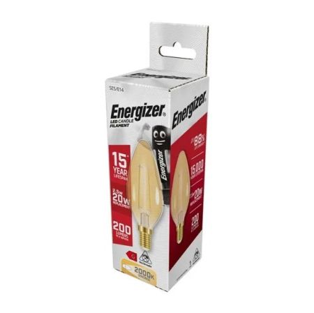 Energizer LED Filament Candle E14/SES 2.5w Lamp 2200K Extra Warm White | S12861