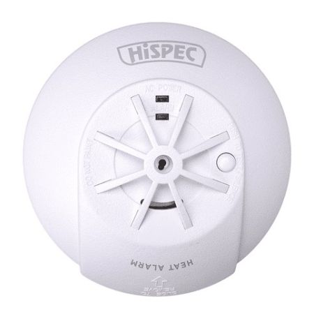 Hispec Interconnectable Fast Fix Mains Heat Detector with 9v Backup Battery | HSSA/HE/FF