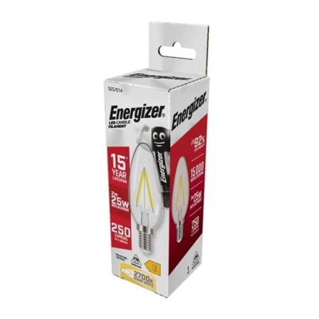 Energizer 2w LED Filament Candle Lamp E14/SES 2700K Warm White | S12867