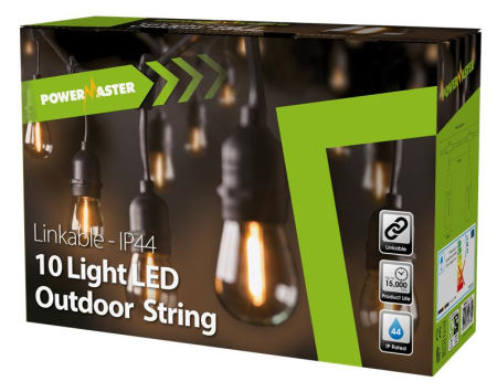 Powermaster 10 Light filament LED IP44 Festoon String Lights | S17286