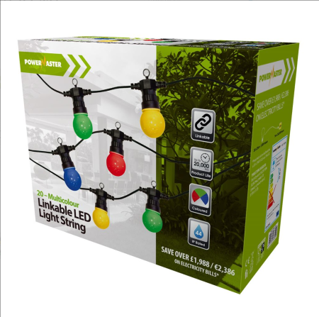 Powermaster 20 Light Large Coloured Globe LED IP44 Festoon String Lights | S8894