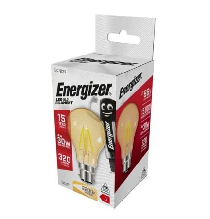 Energizer LED Filament Gold GLS B22/BC 4w Lamp 2200K Extra Warm White | S12859