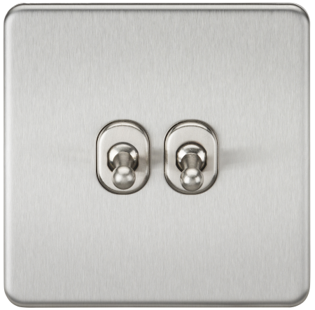 Knightsbridge Screwless 10A 2G 2 Way Toggle Switch Brushed Chrome SF2TOGBC