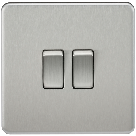 Knightsbridge Screwless 10A 2G 2 Way Light Switch Brushed Chrome SF3000BC