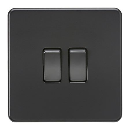Knightsbridge Screwless 10A 2G 2 Way Light Switch Matt Black | SF3000MBB