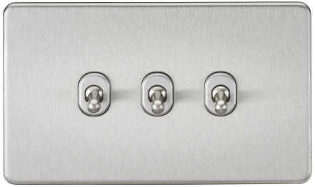 Knightsbridge Screwless 10A 3G 2 Way Toggle Switch Brushed Chrome SF3TOGBC