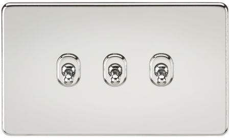 Knightsbridge Screwless 10A 3G 2 Way Toggle Switch Polished Chrome SF3TOGPC