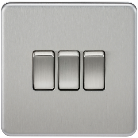 Knightsbridge Screwless 10A 3G 2 Way Light Switch Brushed Chrome SF4000BC