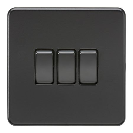 Knightsbridge Screwless 10A 3G 2 Way Light Switch Matt Black | SF4000MBB