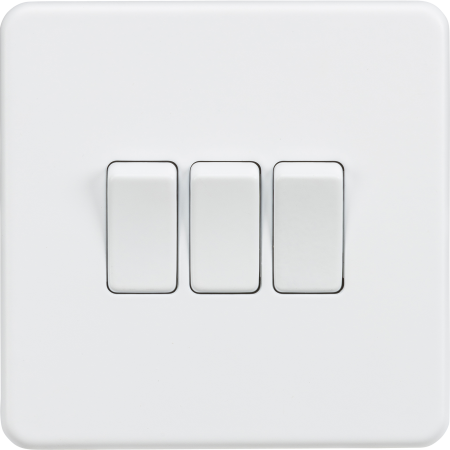 Knightsbridge Screwless 10A 3G 2 Way Light Switch Matt White SF4000MW