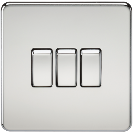 Knightsbridge Screwless 10A 3G 2 Way Light Switch Polished Chrome SF4000PC
