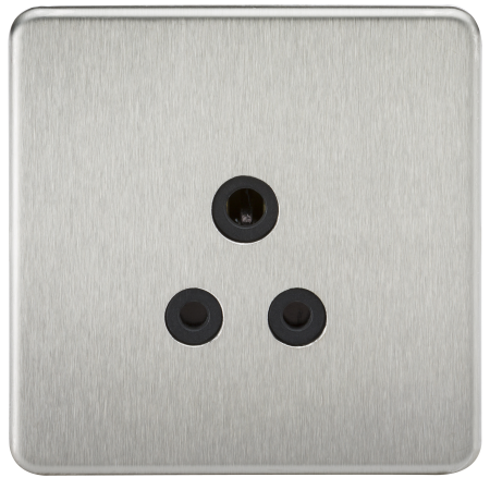 Knightsbridge Screwless Brushed Chrome 5A Unswitched Round Socket Black Insert SF5ABC