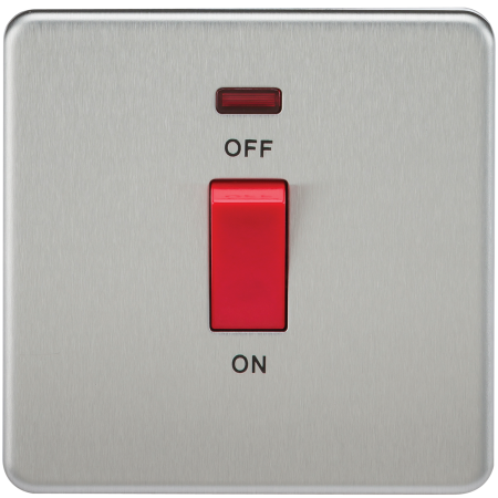 Knightsbridge Screwless 45A 1G DP Cooker Switch With Neon Brushed Chrome SF8331NBC