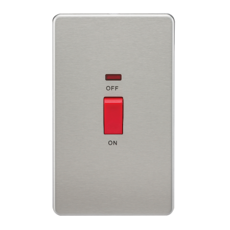 Knightsbridge Screwless 45A 2G DP Cooker Switch With Neon Brushed Chrome SF8332NBC