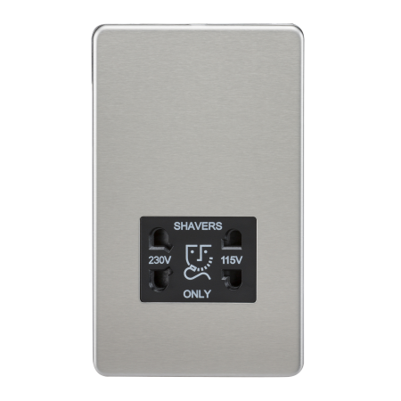 Knightsbridge Screwless Brushed Chrome 115/230V Dual Voltage Shaver Socket Black Insert SF8900BC