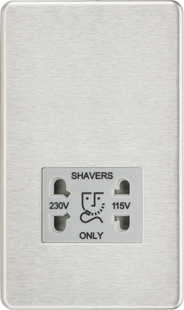 Knightsbridge Screwless Brushed Chrome 115/230V Dual Voltage Shaver Socket Grey Insert SF8900BCG