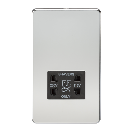 Knightsbridge Screwless Polished Chrome 115/230V Dual Voltage Shaver Socket Black Insert SF8900PC
