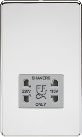 Knightsbridge Screwless Polished Chrome 115/230V Dual Voltage Shaver Socket Grey Insert SF8900PCG