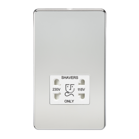 Knightsbridge Screwless Polished Chrome 115/230V Dual Voltage Shaver Socket White Insert SF8900PCW