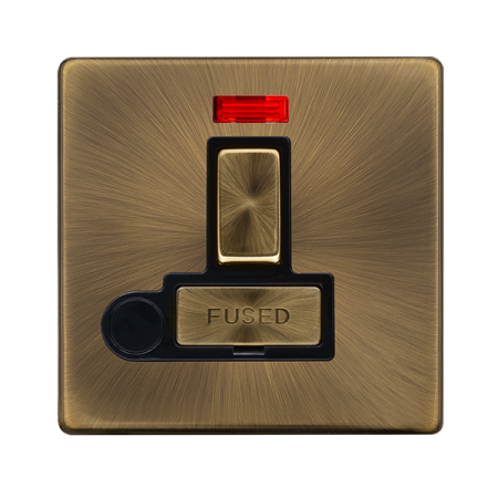 Click Definity Antique Brass 13a Switched Spur Flex Outlet & Neon - SFAB552BK