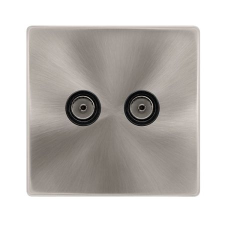 Click Definity Complete Twin Non-isolated Coaxial Outlet Brushed Steel Black Insert | SFBS066BK