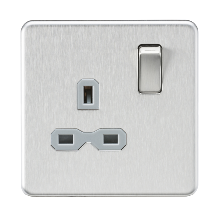 Knightsbridge Screwless Brushed Chrome13A 1G DP Switched Socket Grey Insert SFR7000BCG