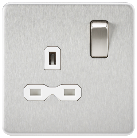 Knightsbridge Screwless Brushed Chrome 13A 1G DP Switched Socket White Insert SFR7000BCW