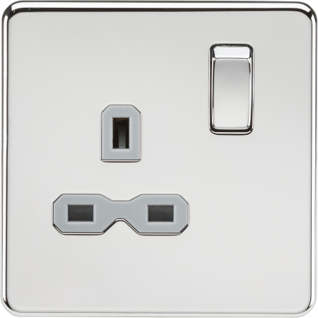 Knightsbridge Screwless Polished Chrome13A 1G DP Switched Socket Grey Insert SFR7000PCG