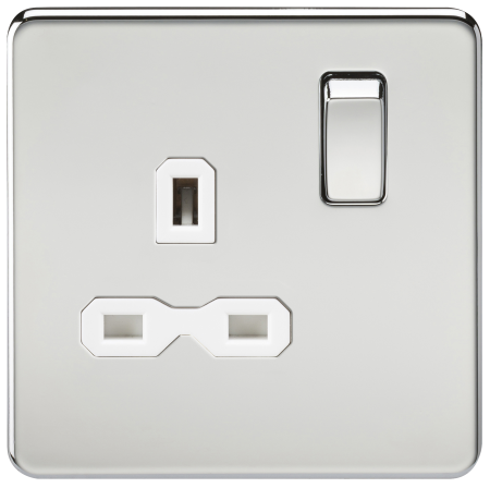 Knightsbridge Screwless Polished Chrome 13A 1G DP Switched Socket White Insert SFR7000PCW