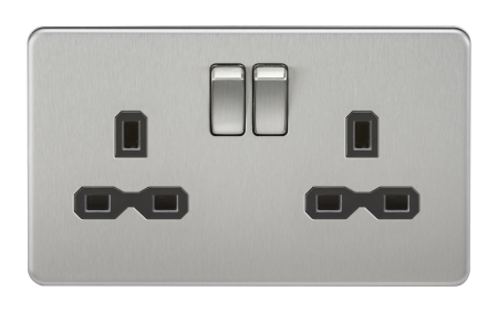 Knightsbridge Screwless Brushed Chrome 13A 2G DP Switched Socket Black Insert SFR9000BC