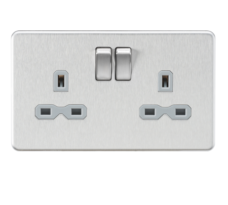 Knightsbridge Screwless Brushed Chrome 13A 2G DP Switched Socket Grey Insert SFR9000BCG