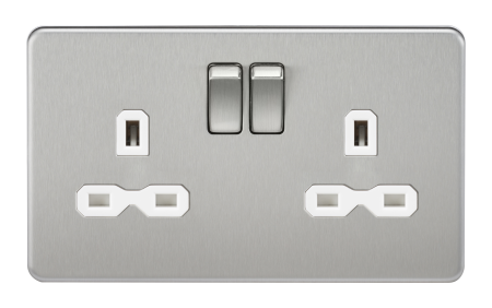 Knightsbridge Screwless Brushed Chrome 13A 2G DP Switched Socket White Insert SFR9000BCW