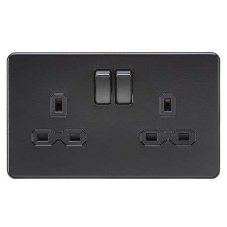 Knightsbridge Screwless 13A 2G DP Switched Socket Matt Black | SFR9000MBB