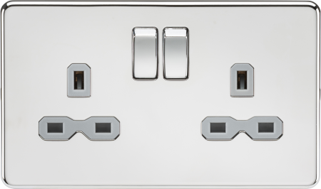 Knightsbridge Screwless Polished Chrome 13A 2G DP Switched Socket Grey Insert SFR9000PCG