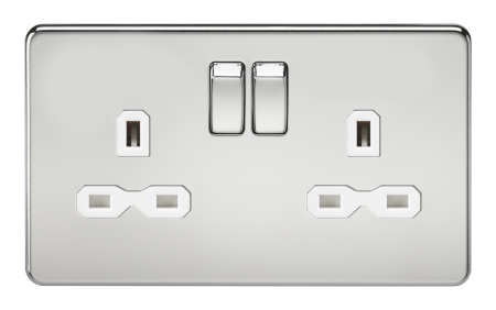Knightsbridge Screwless Polished Chrome 13A 2G DP Switched Socket White Insert SFR9000PCW