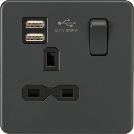 Knightsbridge Screwless 13A 2G Switched Socket With Dual 2.4A USB Anthracite | SFR9224AT
