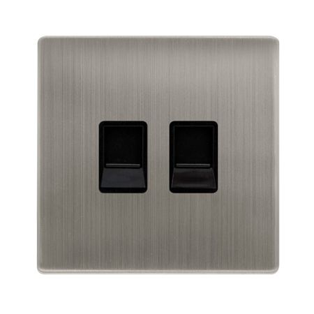 Click Definity Stainless Steel Twin Telephone Master Outlet Black Insert | SFSS121BK
