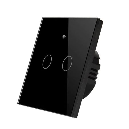 Ener-J Smart WiFi 2 Gang Touch Switch (No Neutral Needed) Black | SHA5337