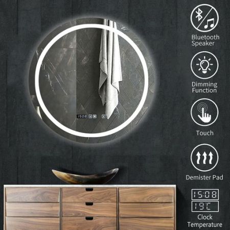 Ener-J LED Illuminated Round CCT Bathroom Mirror with Built in Bluetooth Speaker | SHA5342